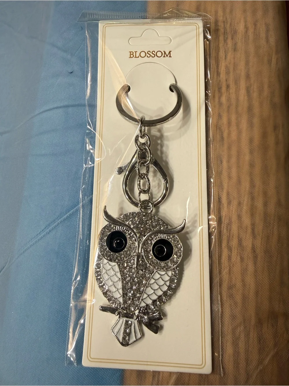 Silver Owl Keychain with Turquoise Crystals with other Colors